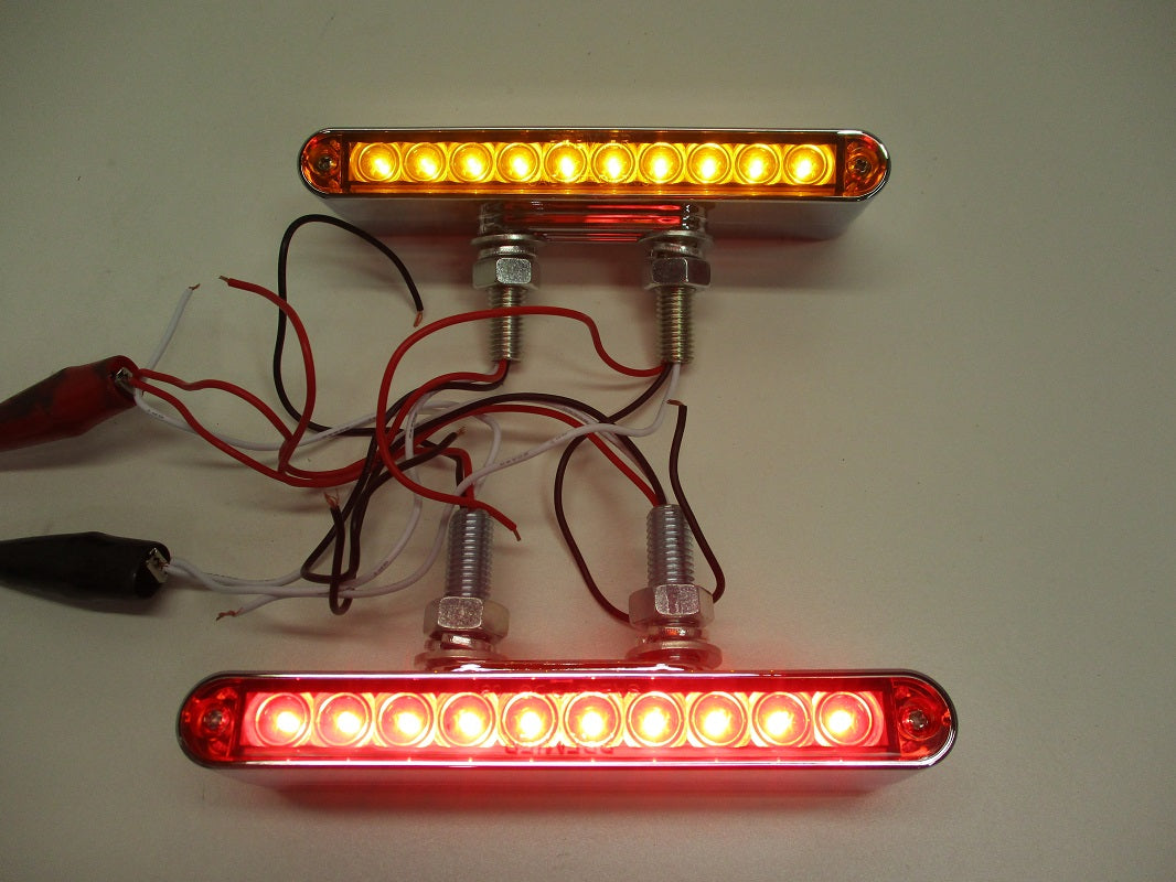 Pair of 6.5"L Red / Amber LED Clear Lens Dbl Face Truck Semi Trailer Light Bars