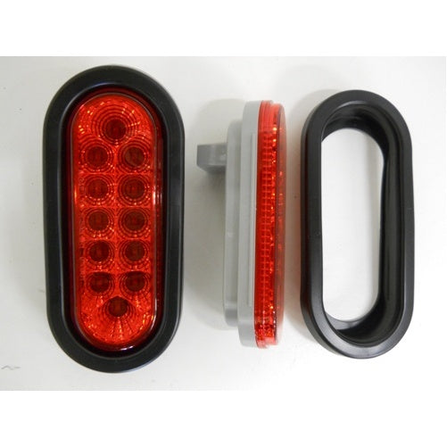 Red 12 LED 6" Oval Truck Trailer Stop Turn Brake Tail Light Kits / Reflective