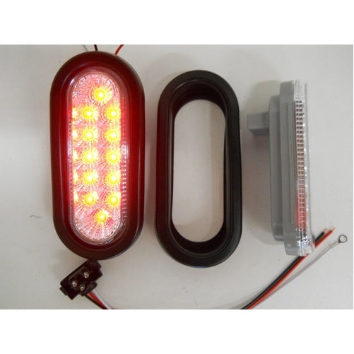 Clear Red 12 LED 6" Oval Truck Trailer Stop Turn Brake Tail Lights / Reflective