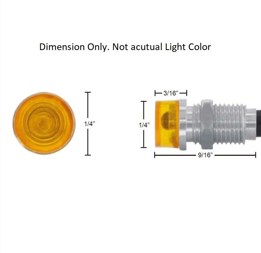 (1) Amber Mini LED Dash Light Indicator, Pilot Warning Lamp, 1/4" Mounting Hole