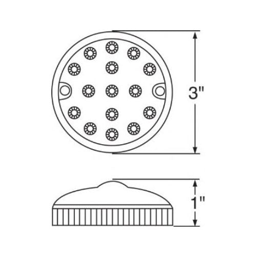 Amber 3" Round Surface Mount 15 LED Side Marker Clearance Light / Clear Lens