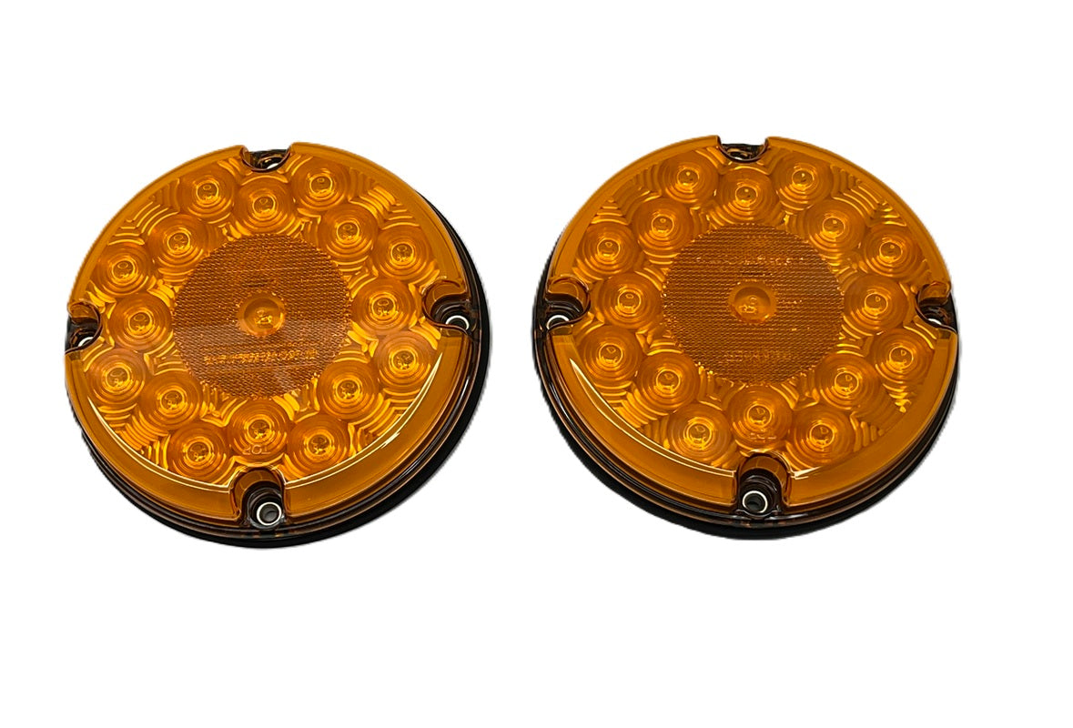 One Pair of Amber 17 LED 7" Round Bus RV Truck Park Turn Signal Lights