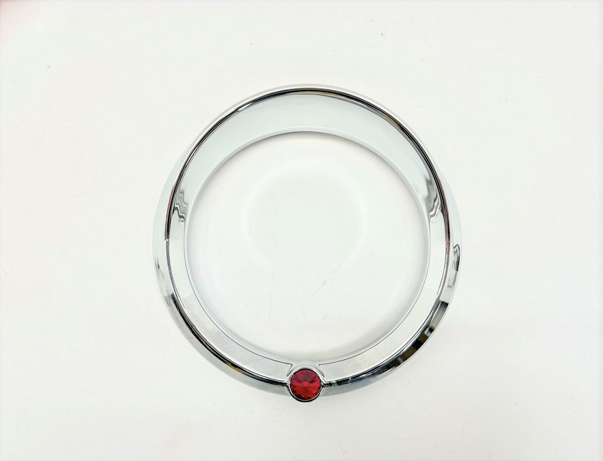 Chrome Visor Bezel W/Red Crystal For 2006+ Peterbilt 379, 389, 388, 387, 386