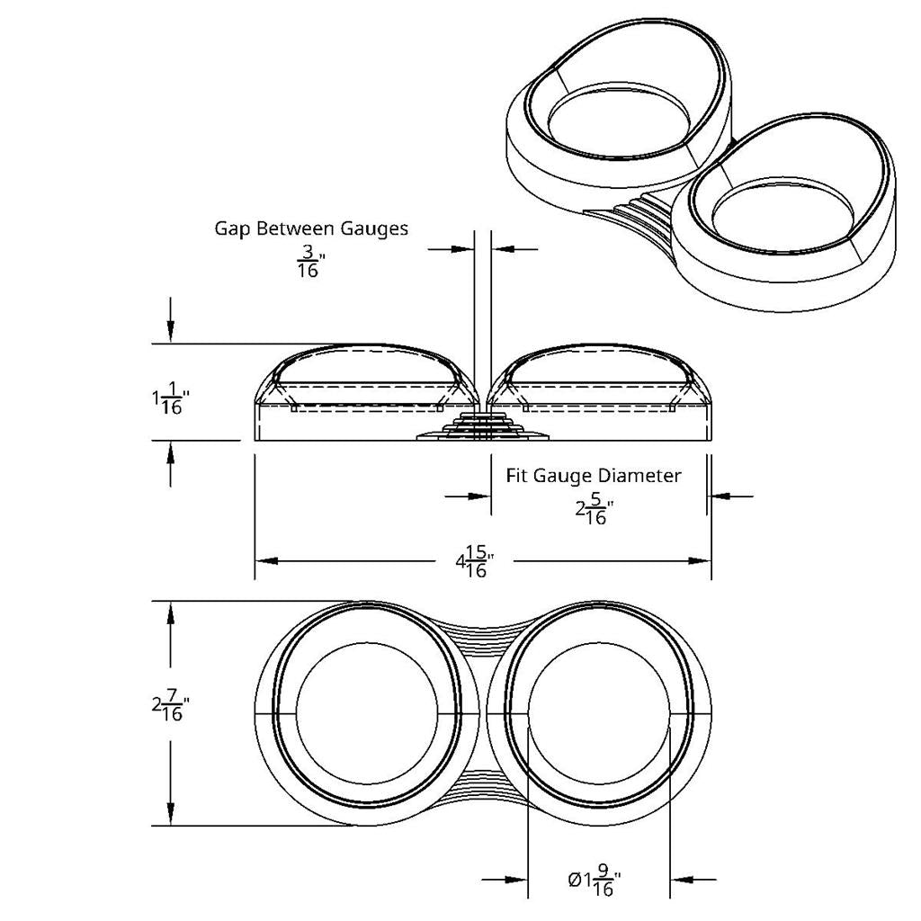 2 Gauge Chrome Cluster Bezel with Visor for Peterbilt (2005 & Older)- Horizonal