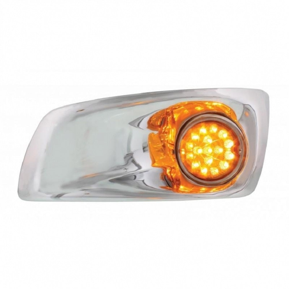 Fits Kenworth T660 Front Bumper Amber LED Auxiliary Lights / Chrome Bezel / Pair