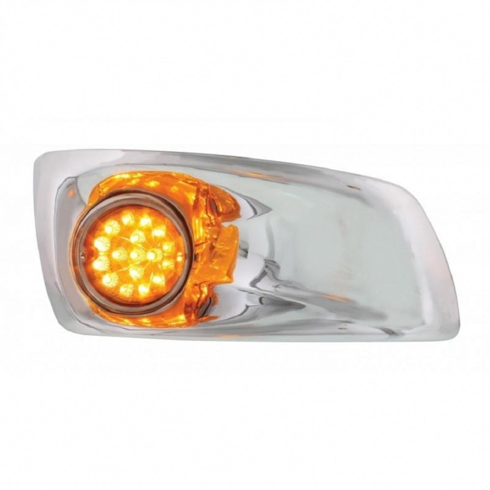 Fits Kenworth T660 Front Bumper Amber LED Auxiliary Lights / Chrome Bezel / Pair