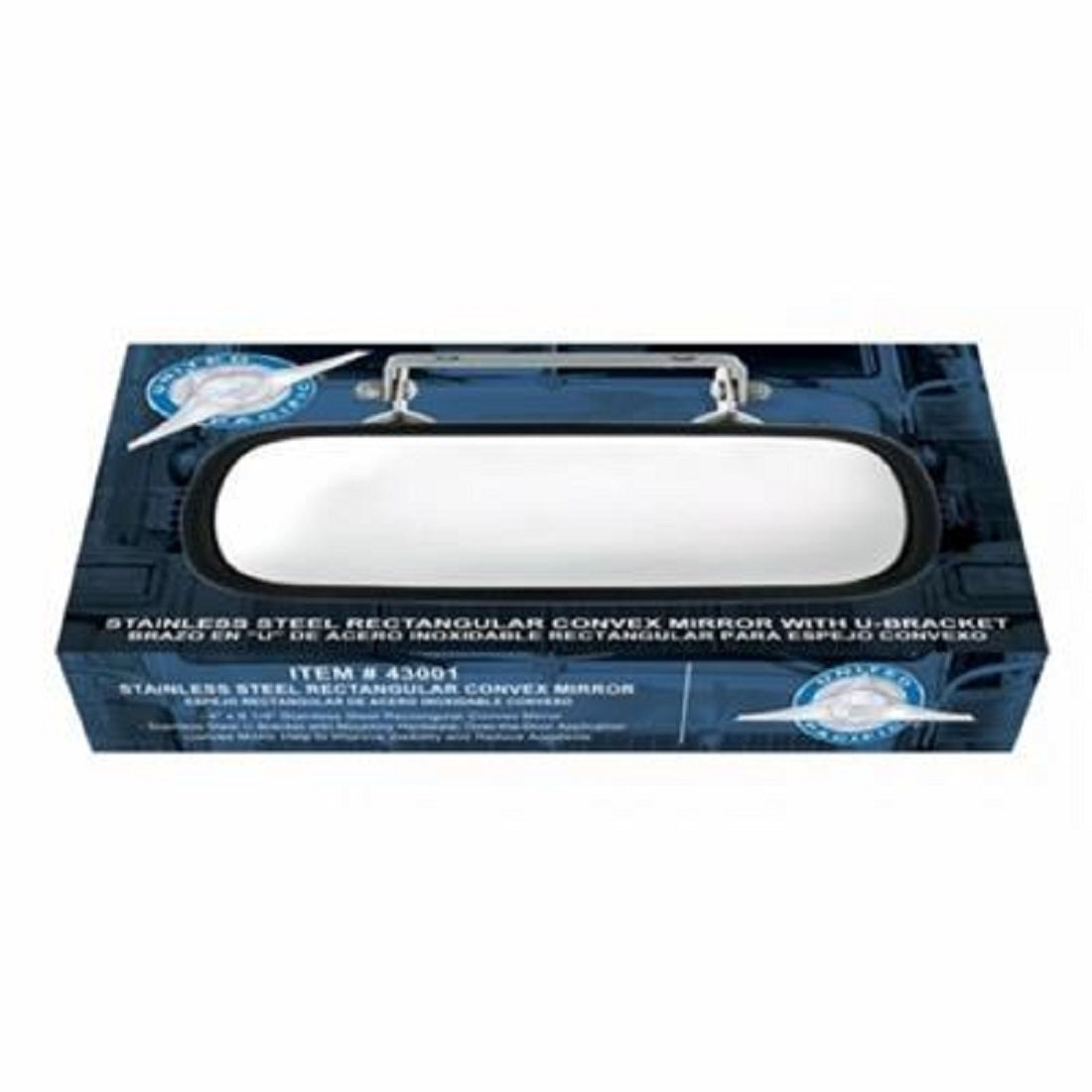 Stainless Steel Rectangular Convex Truck Mirror With U-Bracket - 4" X 8 1/4"