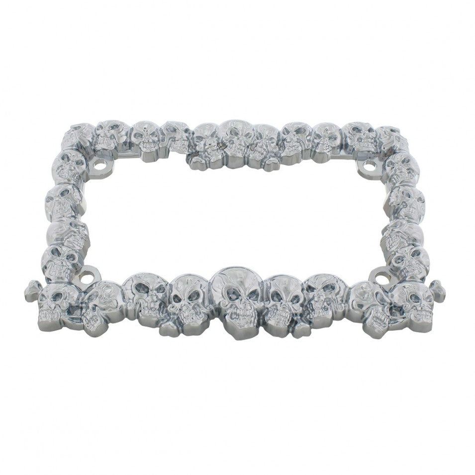 Chrome Metal Skull Motorcycle Bike License Plate Tag Frame Holder / Harley