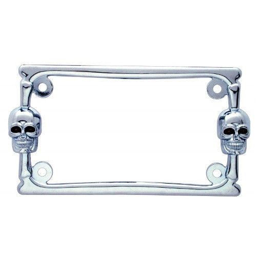 Chrome Metal Skull Motorcycle Bike License Plate Tag Frame Holder / Harley Honda