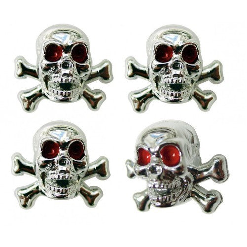 (4) Classic Car Pickup Truck Chrome Plastic Skull Tire Valve Stem Caps