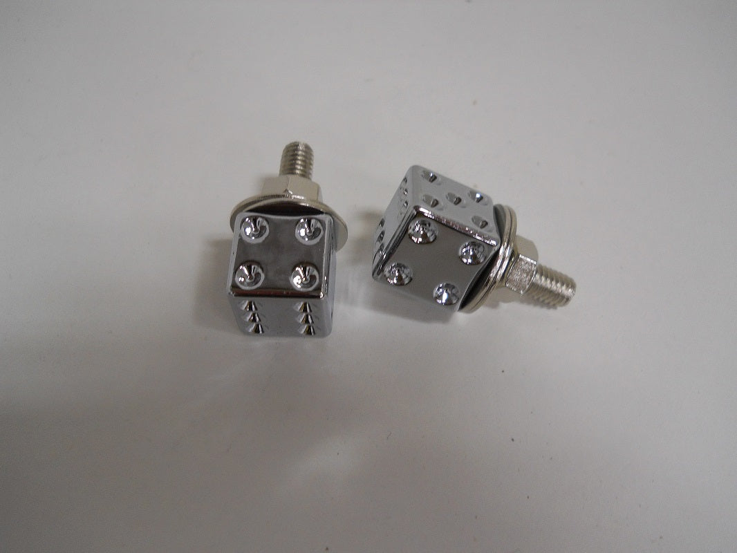 (2) Chrome Dice Shaped License Plate Frame Holder Bracket Nut Fastener Kits