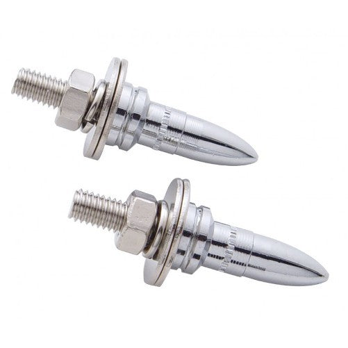 (2) Chrome Bullet Shaped License Plate Frame Holder Bracket Nut Fastener Kits