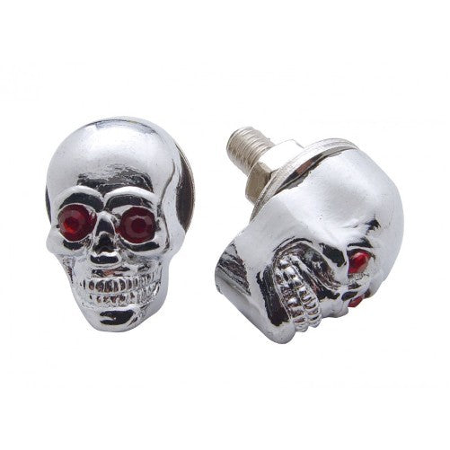 (2) Chrome Metal Skull License Plate Frame Holder Bracket Nut Fastener Kits