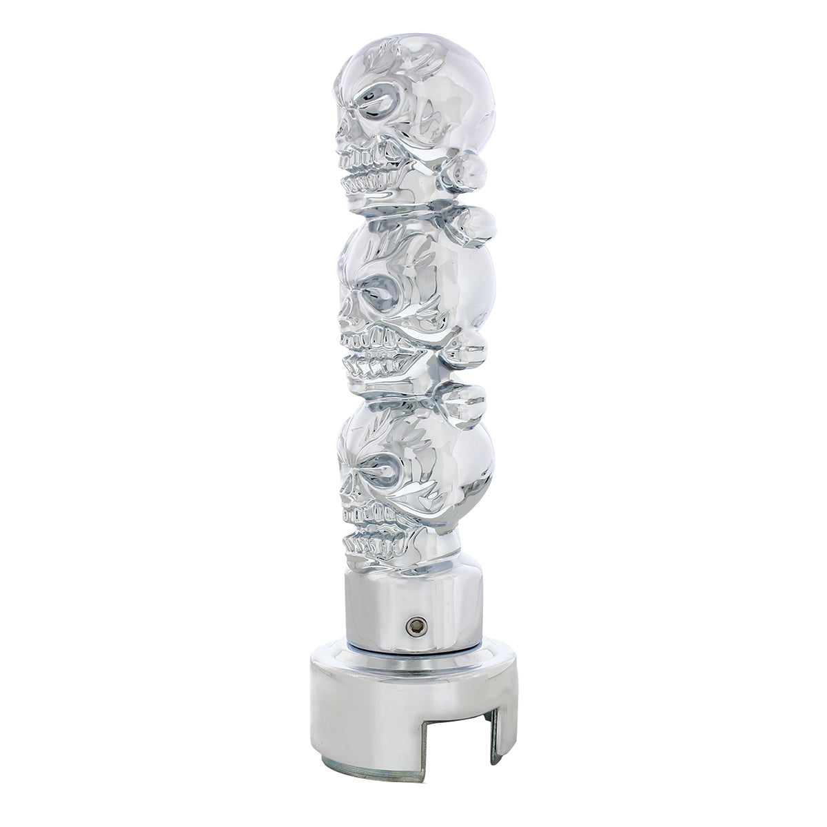 13/15/18 Speed Chrome 3 Skull Head Gearshift Knob w Mounting Adapter