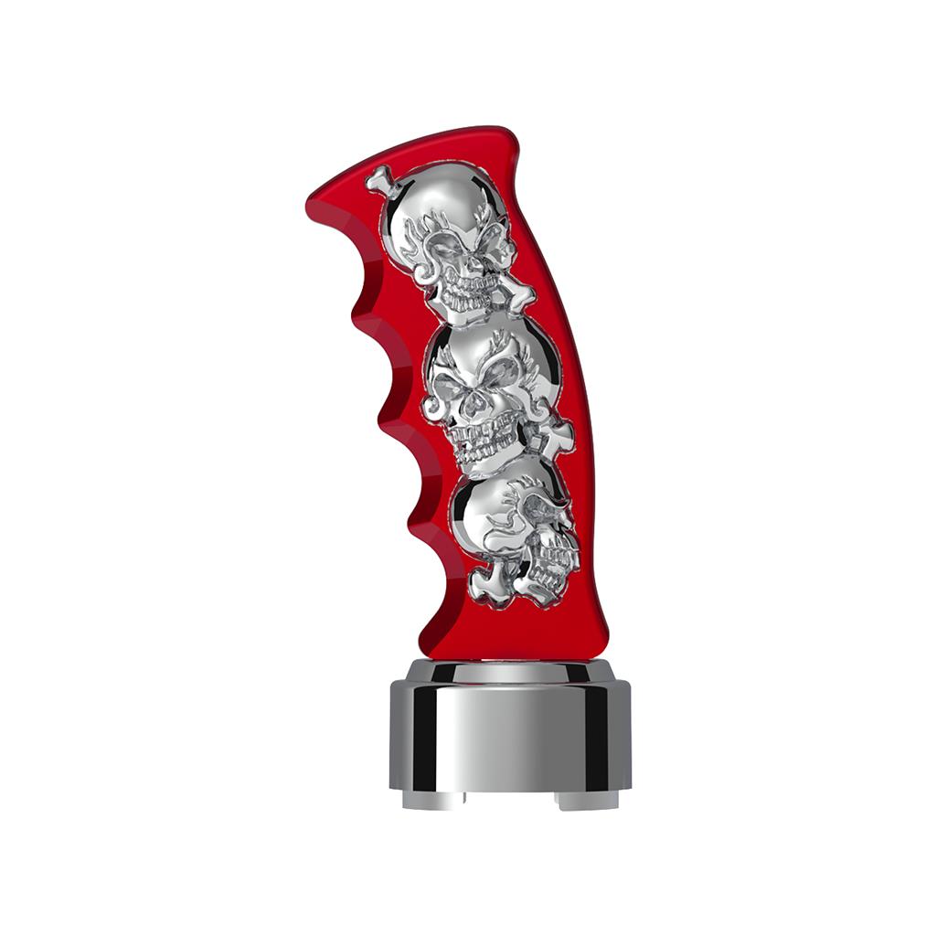 Thread-On Skulls Pistol Grip Gearshift Knob 13/15/18 Speed Adapter Candy Red