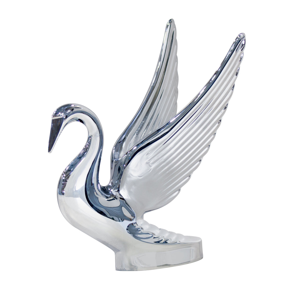 Heavy-Duty Chrome Swan Hood Ornament, Cast Metal, Universal Two Stud Install
