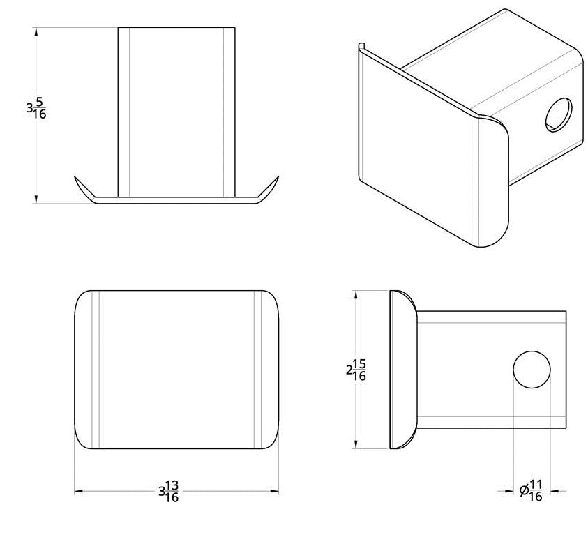 MATTE BLACK PLASTIC HITCH COVER FOR 2" X 2" TRAILER HITCH RECEIVERS