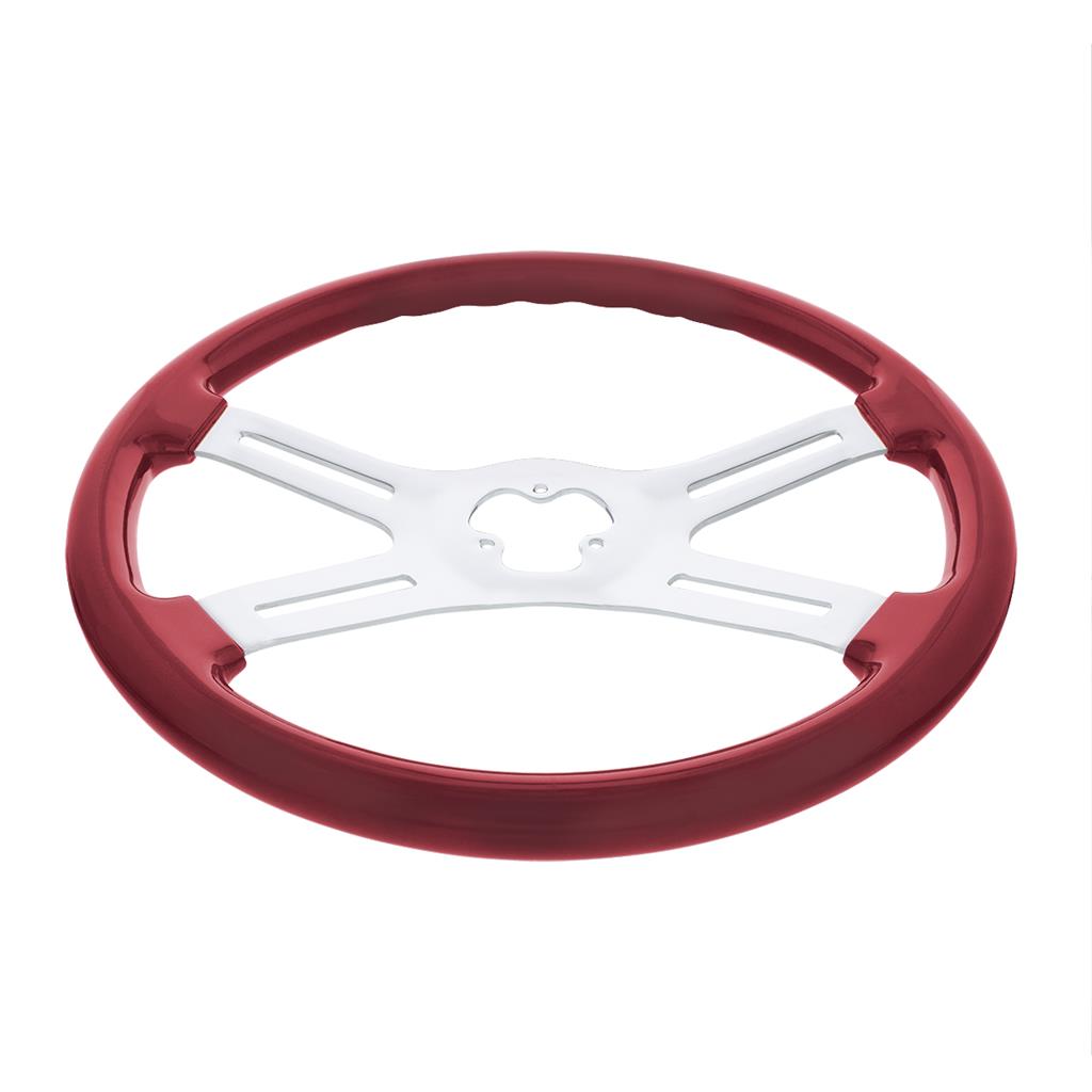 18" Candy Red 4 Spoke Steering Wheel Fits Kenworth, Peterbilt, Freightliner