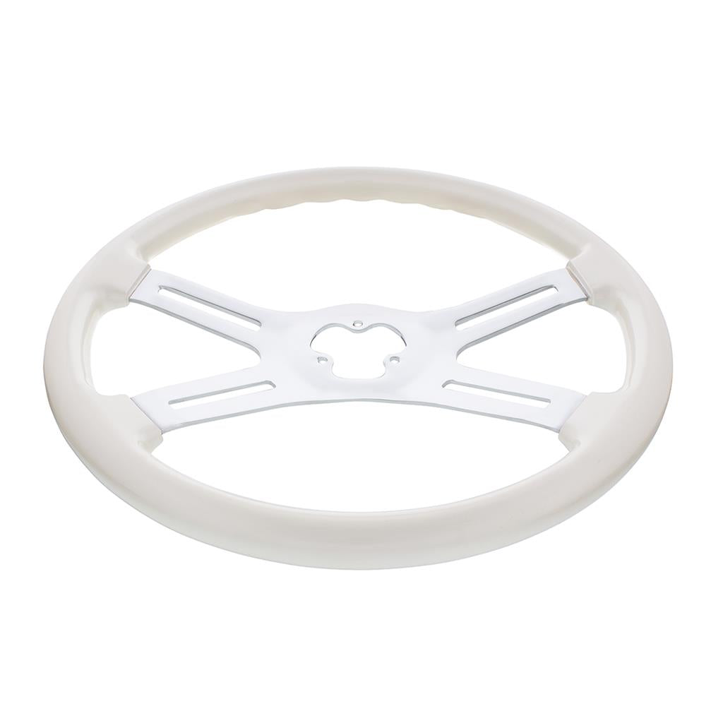 18" Pearl White 4 Spoke Steering Wheel Fits Kenworth, Peterbilt, Freightliner