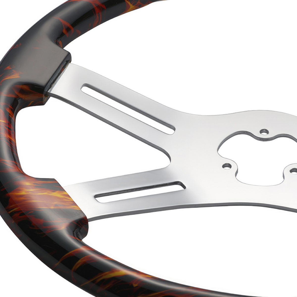 18" 4 Spoke Flame Steering Wheel with Matching Flame Bezel