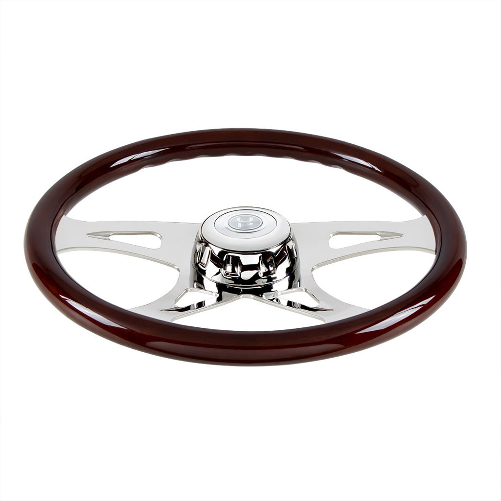 18" Woodgrain Boss Steering Wheel W/Matching Chrome Horn Bezel and Horn Button