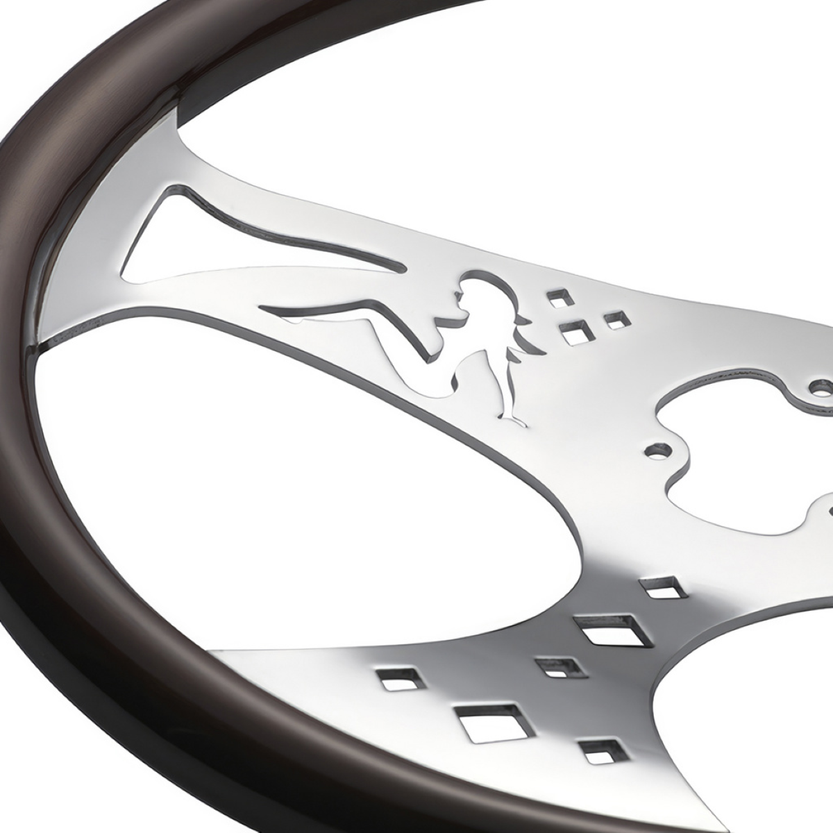 18" Lady Steering Wheel with Chrome Horn Bezel and Horn Button - Woodgrain