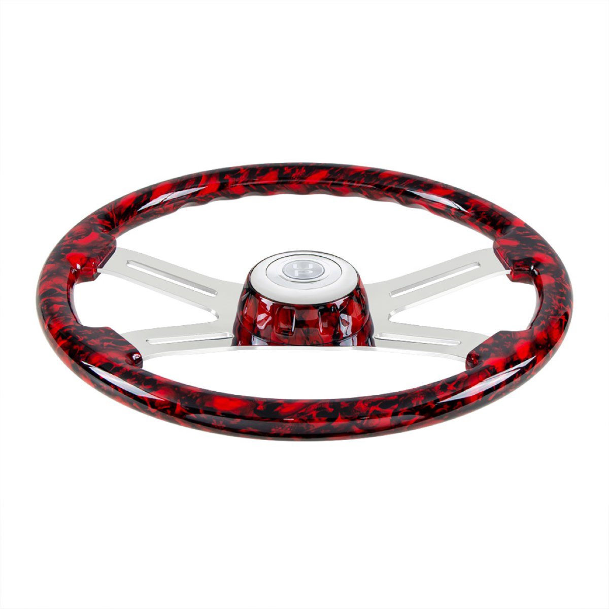 18" 4 Spoke Red Skull Steering Wheel with Matching Skull Horn Bezel