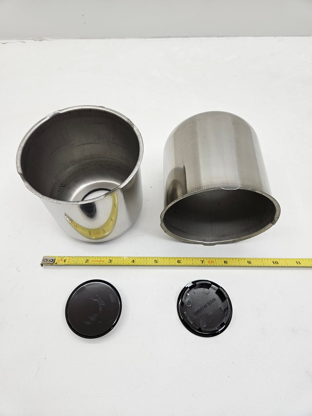 2- Stainless Steel Trailer Wheel Center Hub Cap Covers / 4.25 Bore / Black Cap