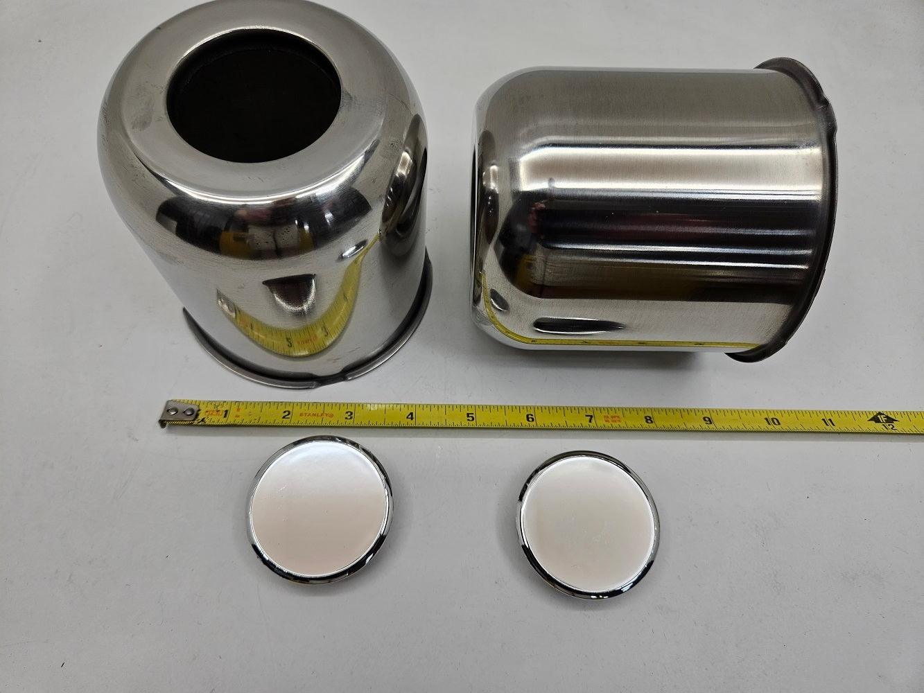 2- Stainless Steel Trailer Wheel Center Hub Cap Covers / 4.25 Bore / Chrome Cap