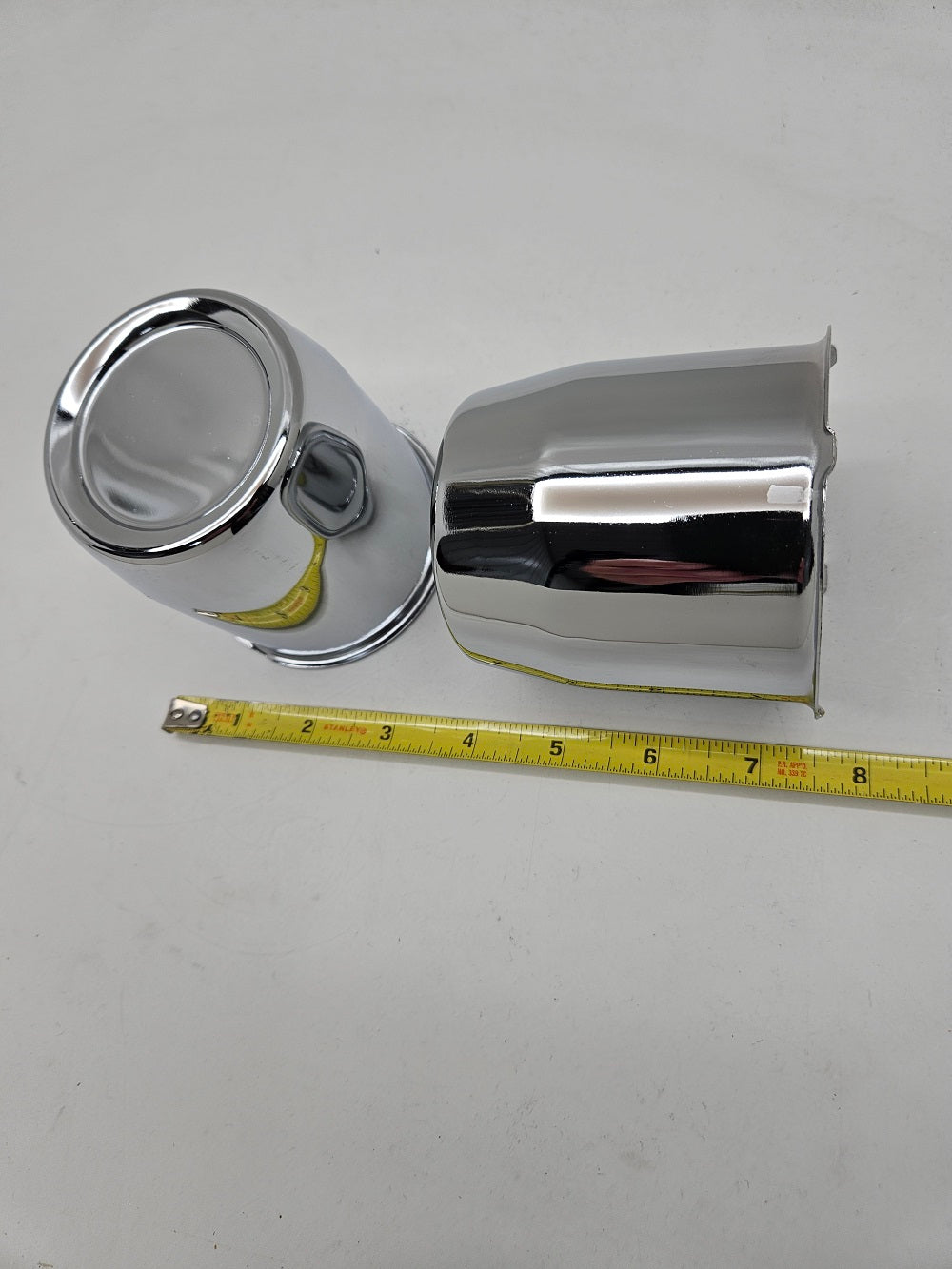 2- Chrome Metal Trailer Wheel Center Hub Cap Covers / 3.19 Bore / Closed End