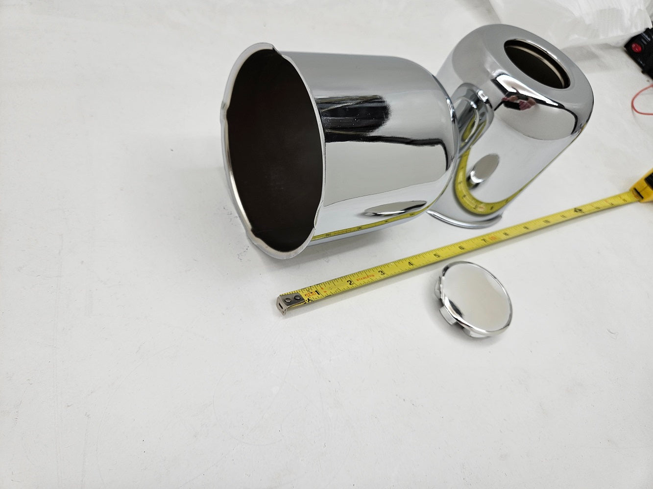 2- Chrome Metal Trailer Wheel Center Hub Cap Covers / 4.25 Bore / Chrome Cap