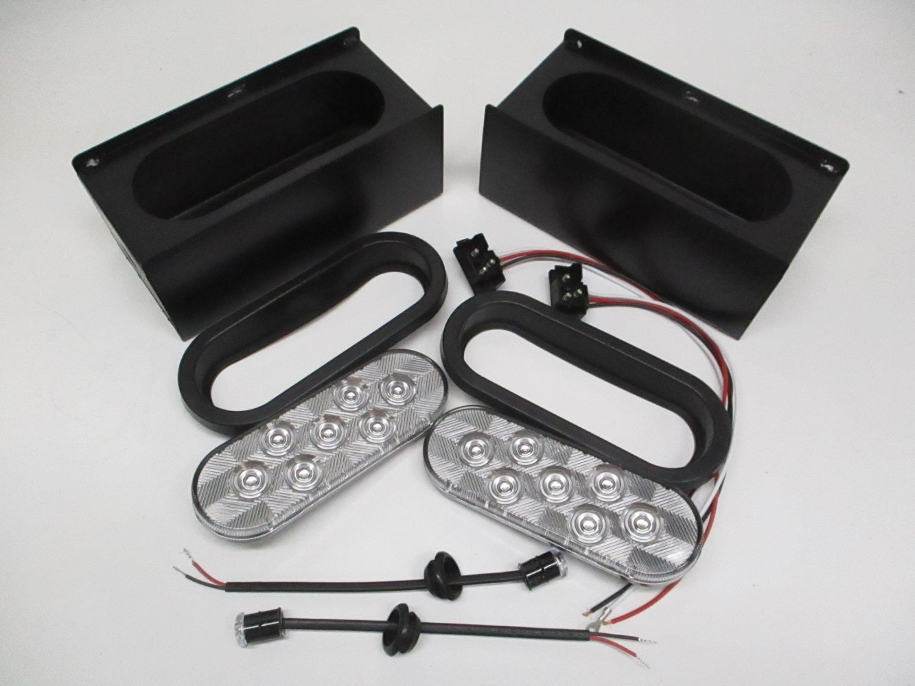 Black Steel Mounting Boxes Clear Red LED Oval Brake Stop Turn Tail Marker Lights