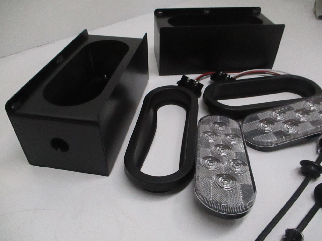 Black Steel Mounting Boxes Clear Red LED Oval Brake Stop Turn Tail Marker Lights