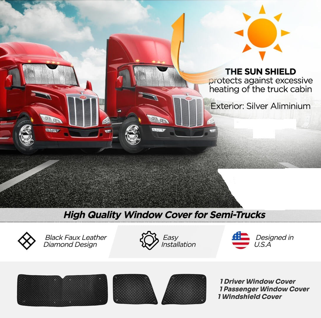 Deluxe Windshield Sunshade Kit Compatible With Peterbilt 387 587 / 3 Piece Kit