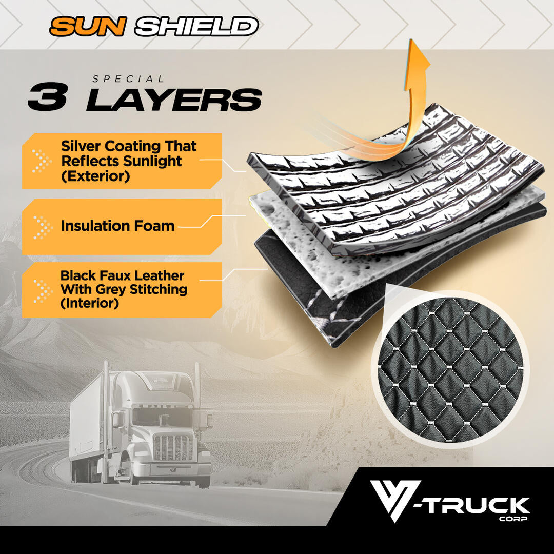 Deluxe Windshield Sunshade Kit Compatible With Kenworth W900 / Front and Sides