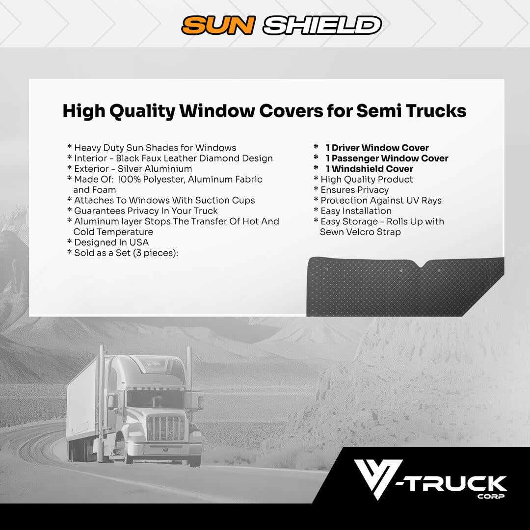 Deluxe Windshield Sunshade Kit Compatible With Peterbilt 387 587 / 3 Piece Kit