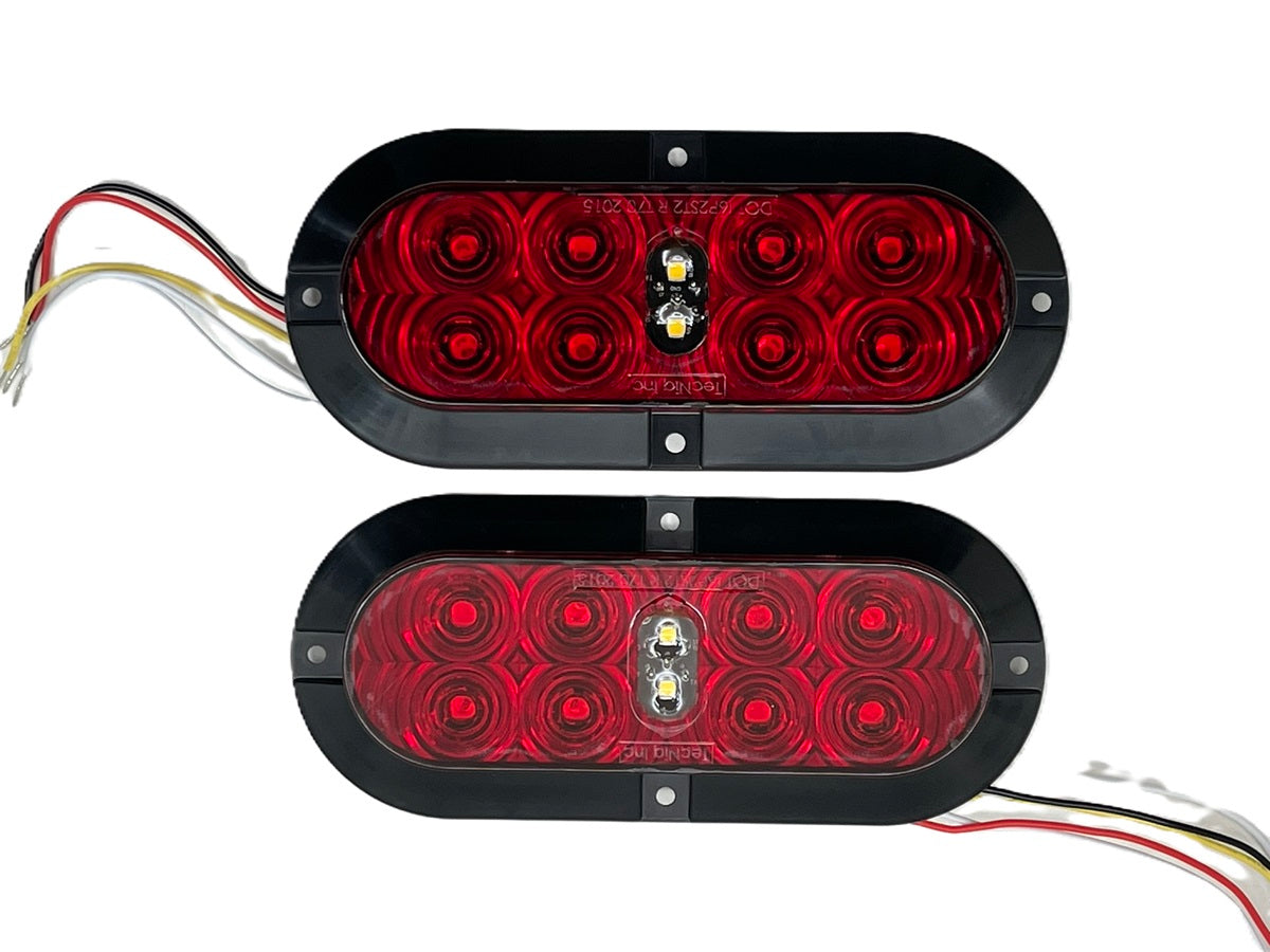 (2) 6” Oval Surface Mount LED Stop/Tail/Turn with Reverse Light RV Truck Trailer