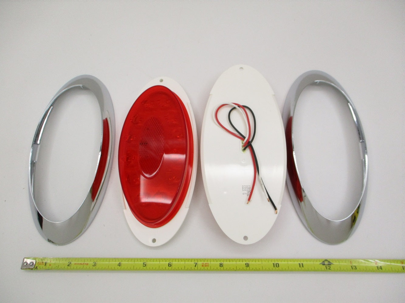 8" Reflex Oval Red LED RV Camper Trailer Turn Brake Tail Lights / Chrome Trim