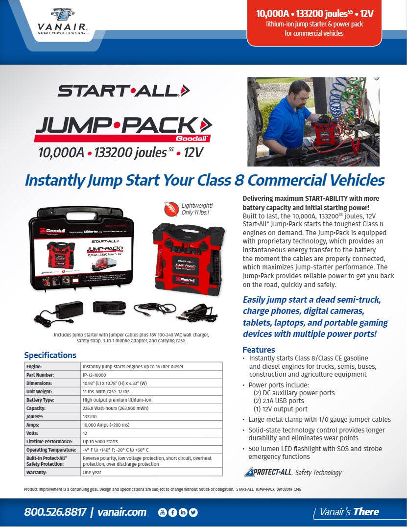 Goodall Vanair 10000 Amp Jump Pack Start All 12V 10000A Jump Pack Semi / Truck