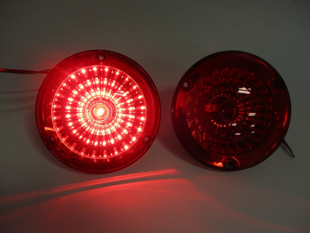 Red Incandescent Round Stop Turn Tail Lights /Reflective Design/ 5 inch Diameter