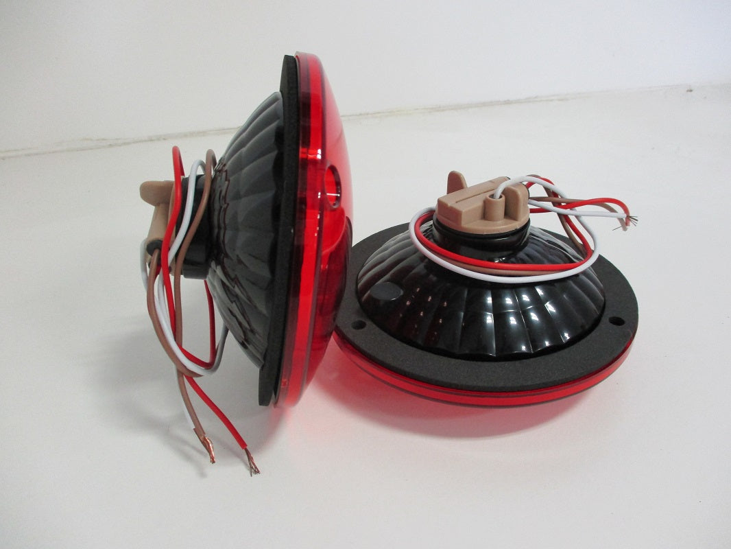 Red Incandescent Round Stop Turn Tail Lights /Reflective Design/ 5 inch Diameter