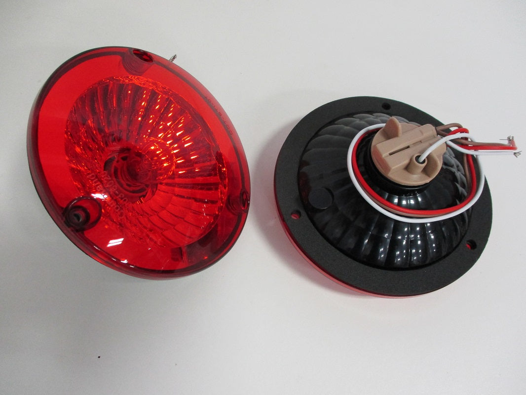 Red Incandescent Round Stop Turn Tail Lights /Reflective Design/ 5 inch Diameter