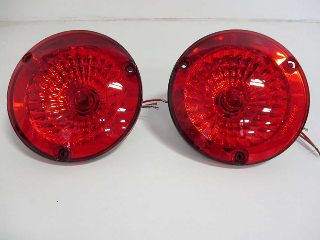 Red Incandescent Round Stop Turn Tail Lights /Reflective Design/ 5 inch Diameter