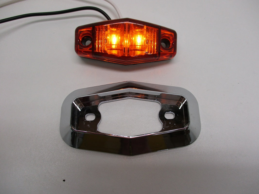 Amber LED Truck Camper Trailer Side Marker Clearance Light / Chrome Plastic Base