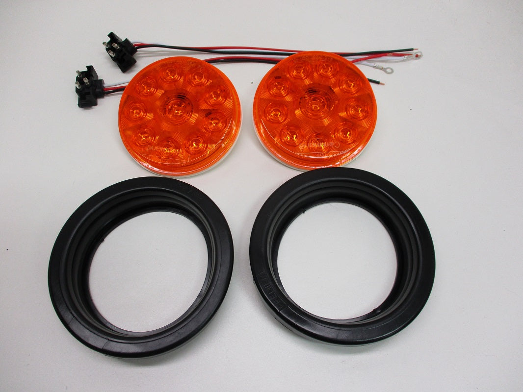 (2) 4 inch Round Amber LED Trailer Truck Park Running Turn Signal Light Kits