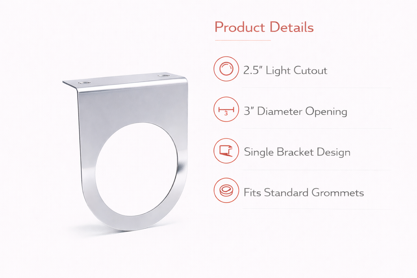 Single Stainless Steel Bracket / Fits 2.5" LED Marker Clearance Lights