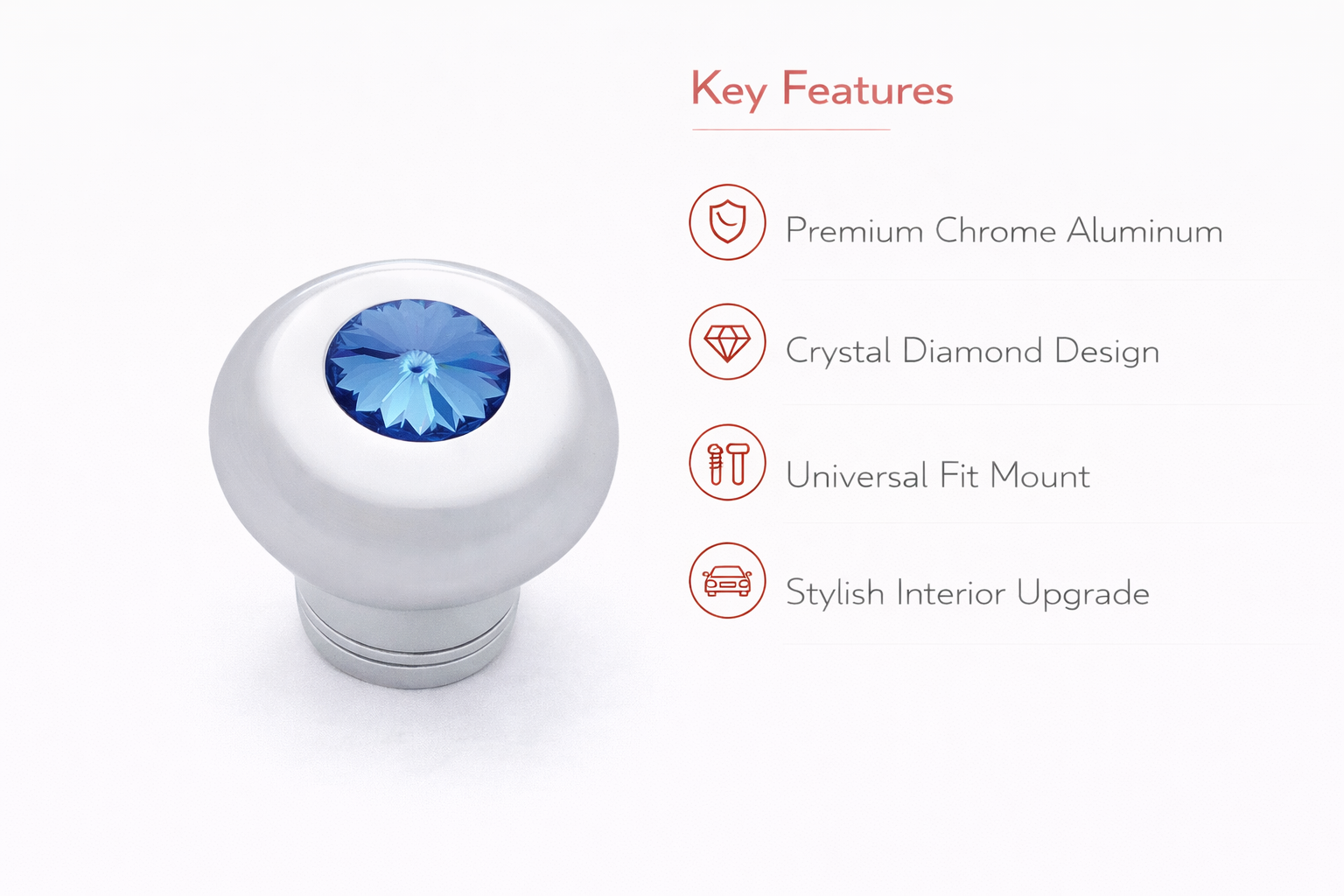 Small Deluxe Chrome Aluminum Dash Knob with Crystal Diamond Truck Semi