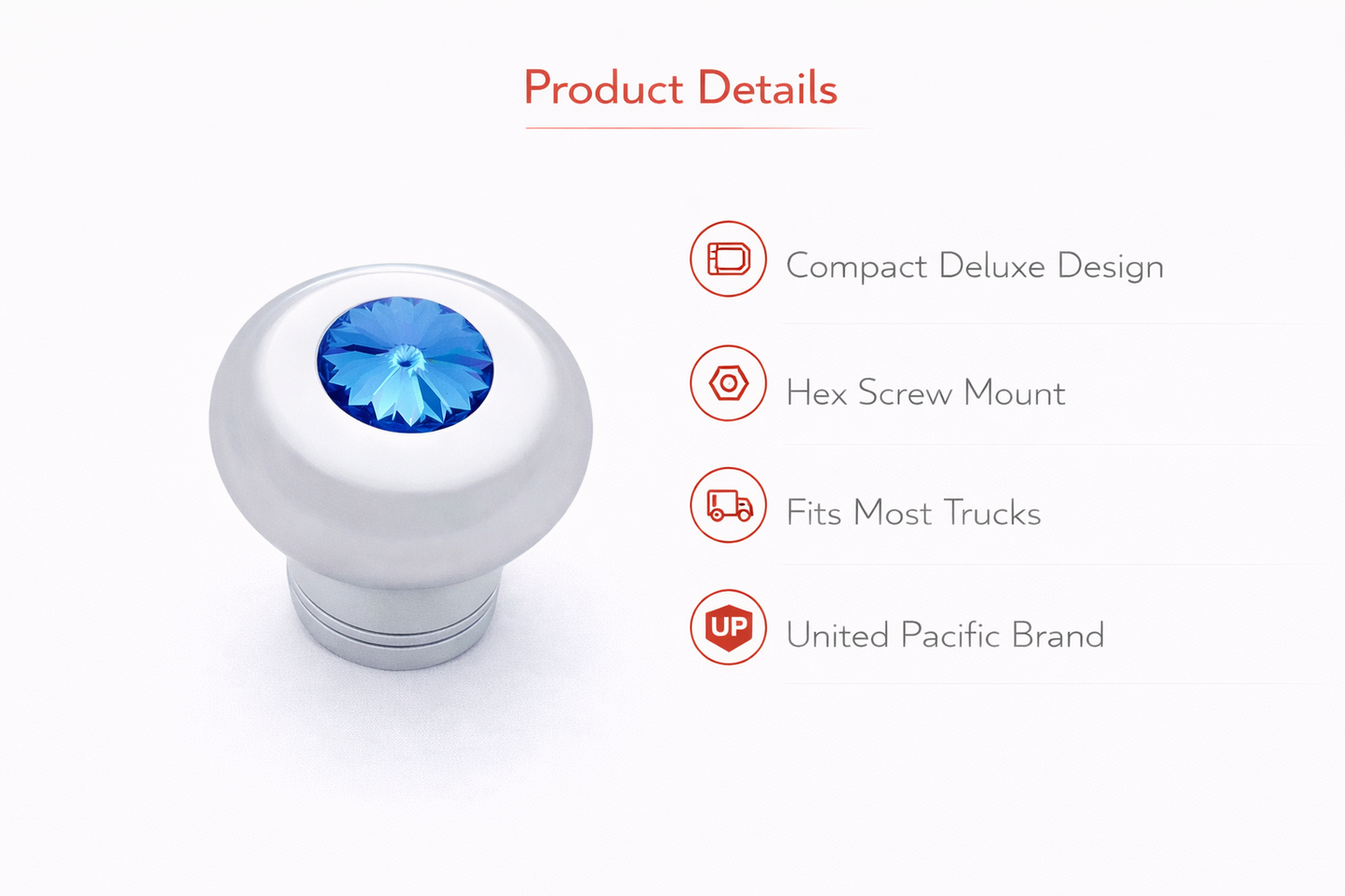 Small Deluxe Chrome Aluminum Dash Knob with Crystal Diamond Truck Semi