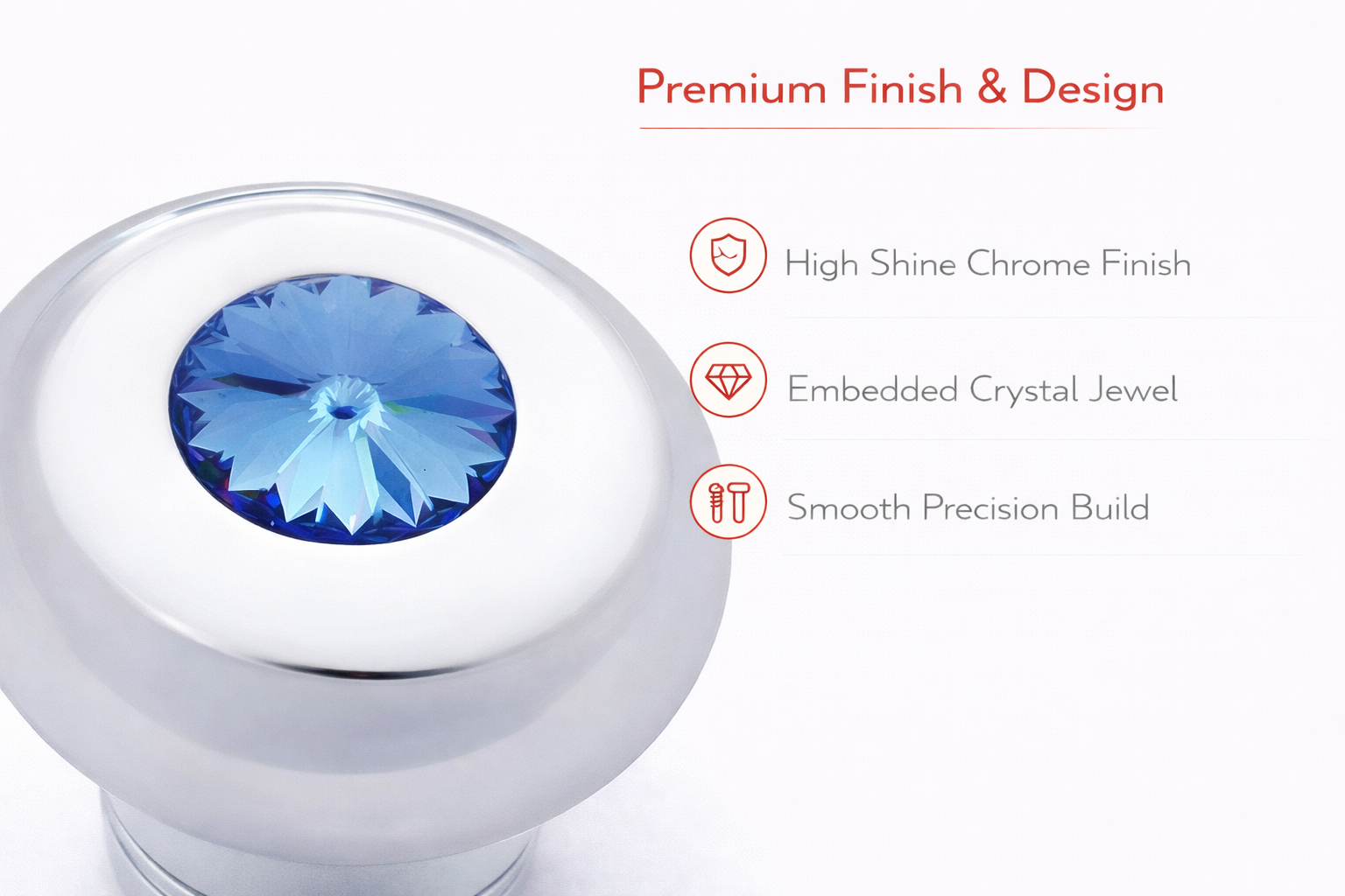 Small Deluxe Chrome Aluminum Dash Knob with Crystal Diamond Truck Semi