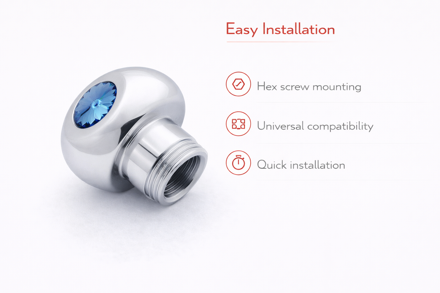 Small Deluxe Chrome Aluminum Dash Knob with Crystal Diamond Truck Semi